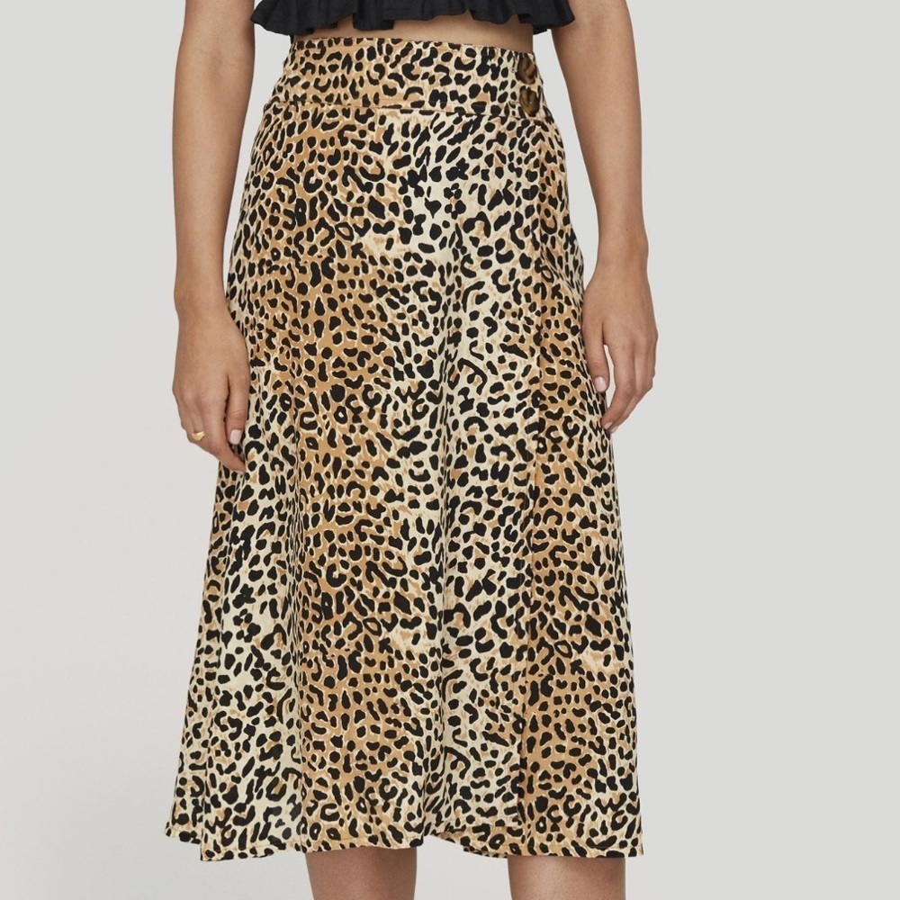 FAITHFULL THE BRAND ANTHROPOLOGIE BLACK BROWN LEOPARD WRAP SKIRT WOMENS SZ 2